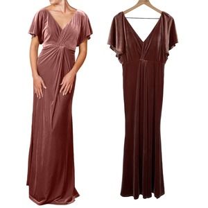 Revelry Gwen Velvet Maxi Dress Formal Twist Front Bridesmaid Dusty Rose Women 10